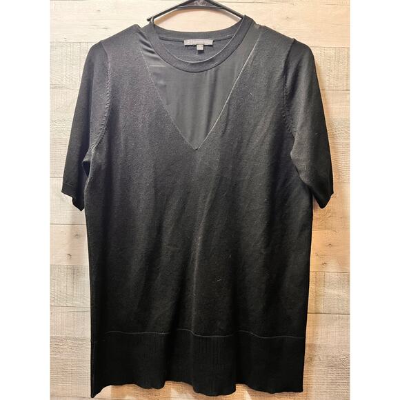 Adrianna Papell Sweaters - Arianna Papell Black Sheer Neck Short Sleeve Sweater Size Medium (E)